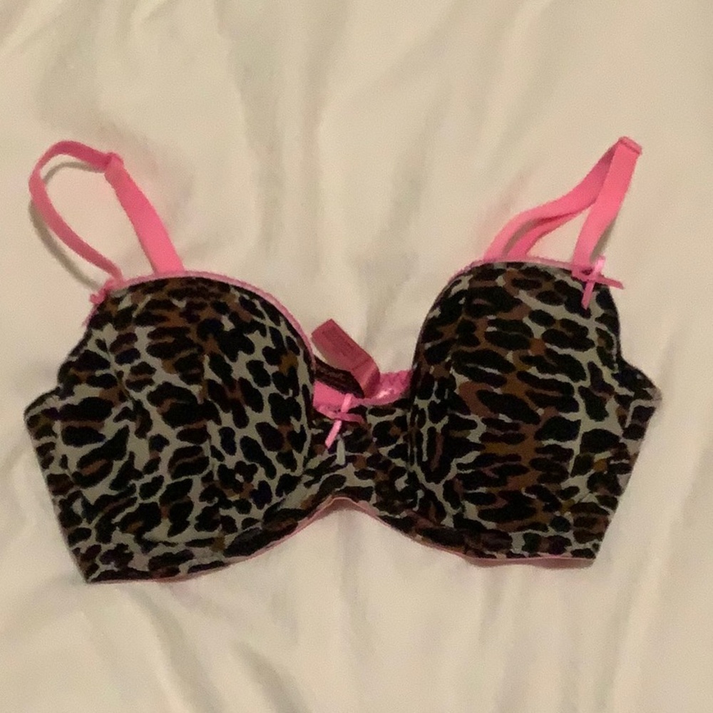Betsey Johnson Pink Trim Leopard Print Push-Up Bra